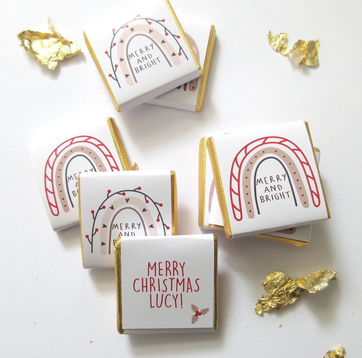 Rainbow “Merry and Bright” Christmas Chocolate Favours – Pack of 25