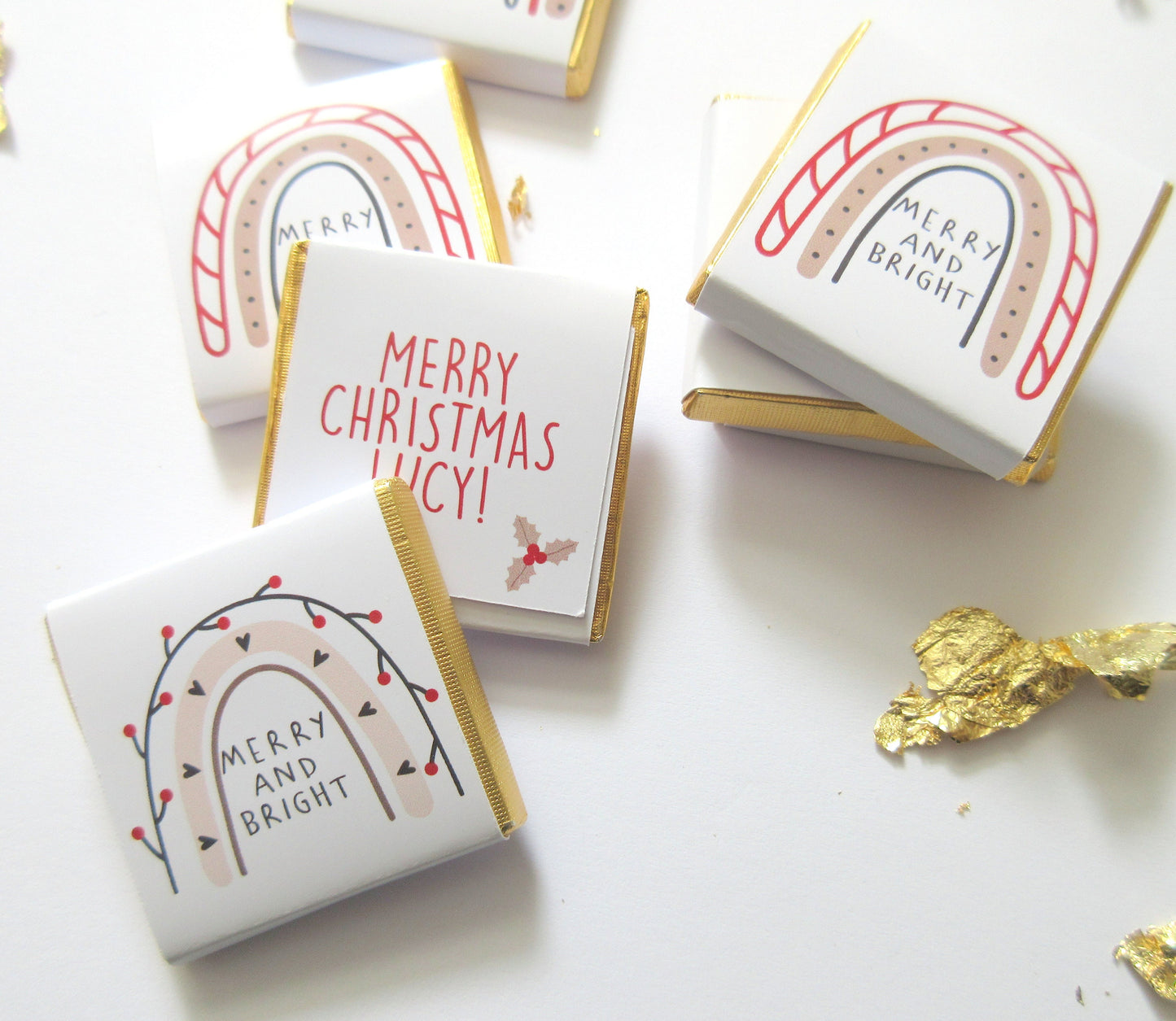 Rainbow “Merry and Bright” Christmas Chocolate Favours – Pack of 25