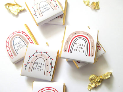 Rainbow “Merry and Bright” Christmas Chocolate Favours – Pack of 25
