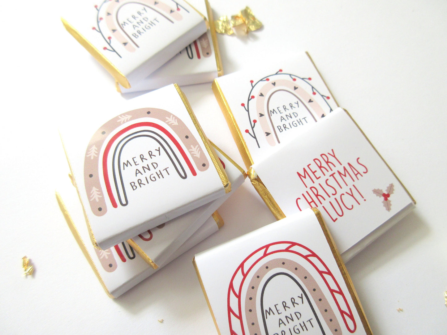 Rainbow “Merry and Bright” Christmas Chocolate Favours – Pack of 25