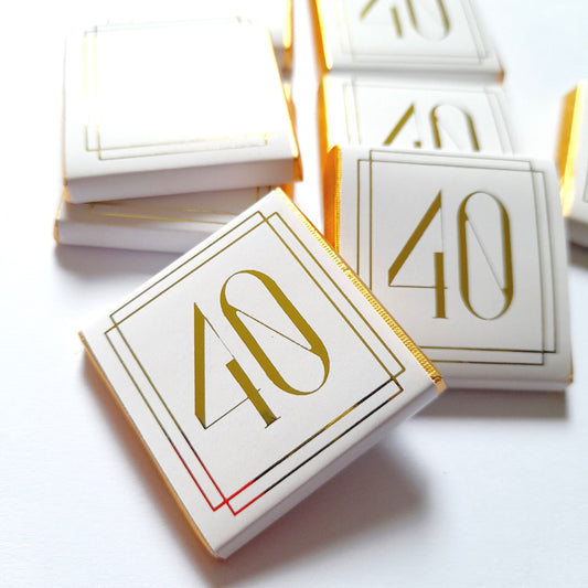 Milestone birthday personalised chocolate favours in white and gold
