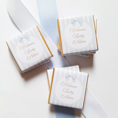 Personalised Welcome Baby Boy Chocolate Favours (Pack of 25)