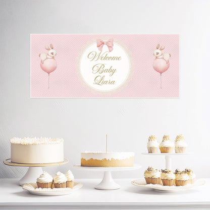 Personalised Welcome Baby Girl Banner – Pink Party Decoration