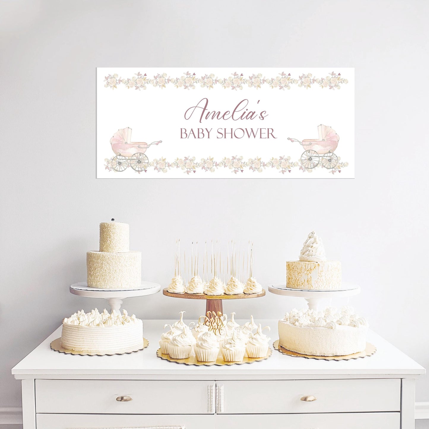 Personalised Girl Baby Shower Banner – Luxury Satin Paper Decoration