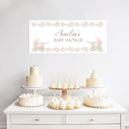 Personalised Girl Baby Shower Banner – Luxury Satin Paper Decoration