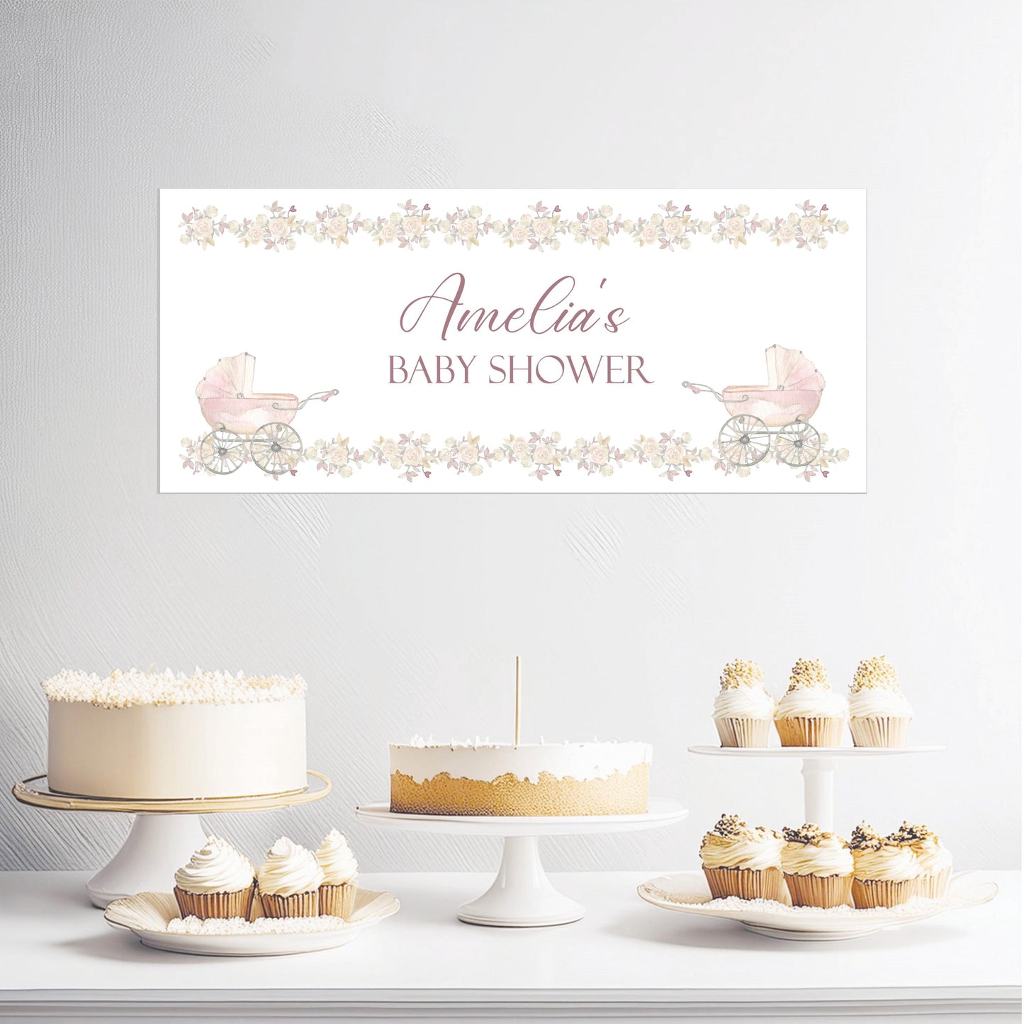 Personalised Girl Baby Shower Banner – Luxury Satin Paper Decoration