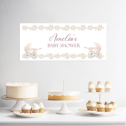 Personalised Girl Baby Shower Banner – Luxury Satin Paper Decoration