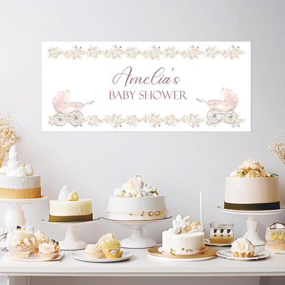 Personalised Girl Baby Shower Banner – Luxury Satin Paper Decoration