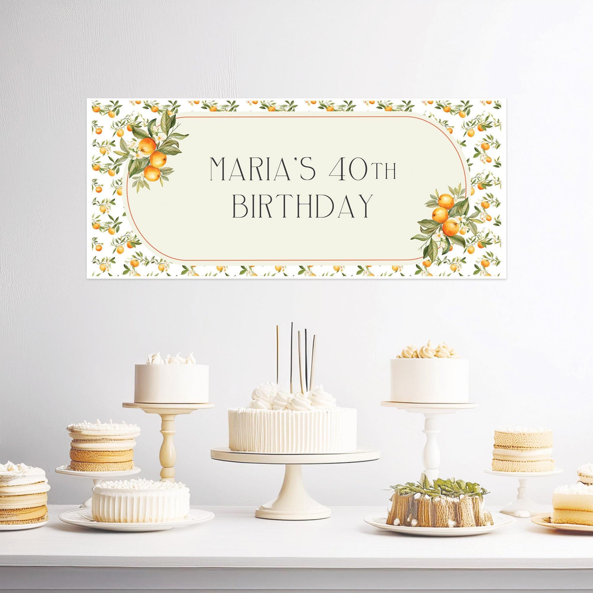 A personalized birthday banner with a Mediterranean oranges design
