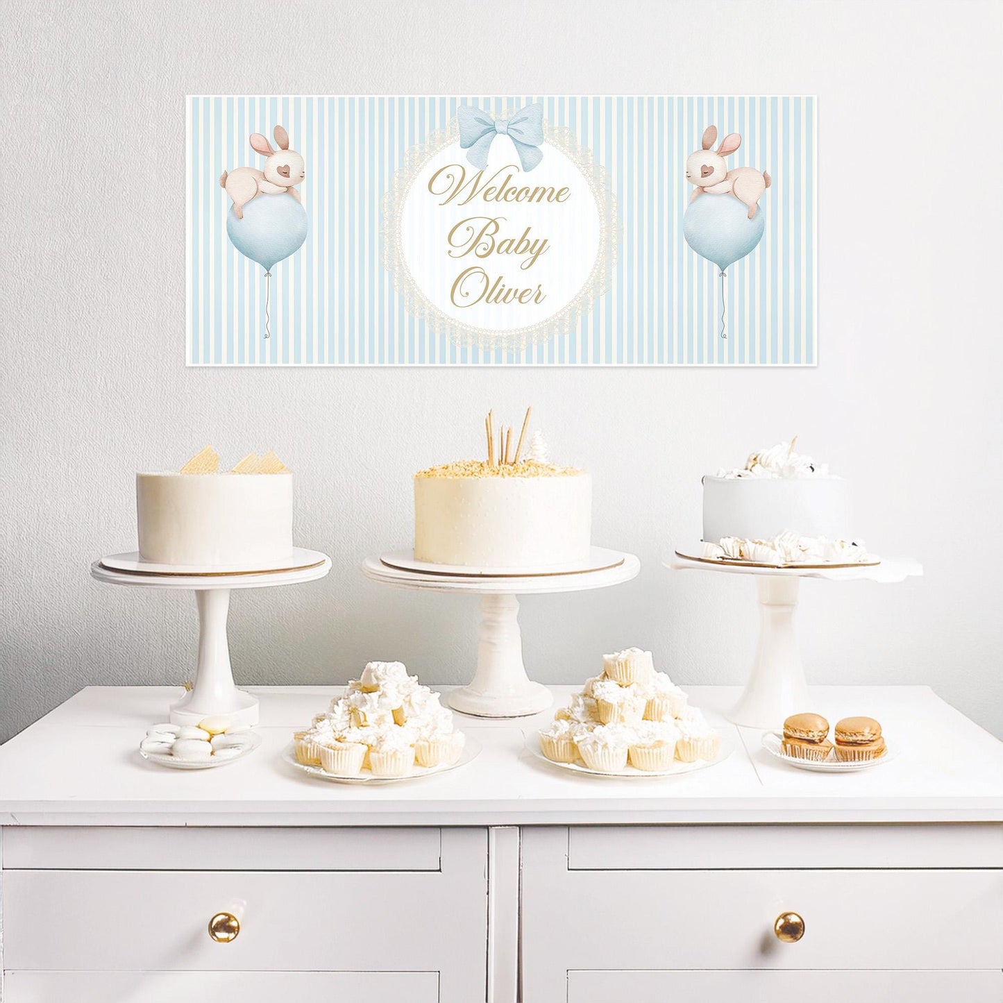 Custom Baby Boy Welcome Banner – Personalised in Pastel Blue