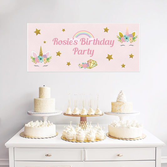 Birthday pink Unicorns banner.