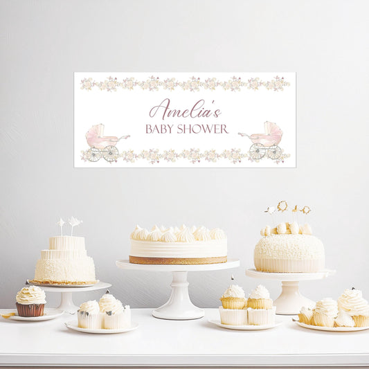 Personalised Girl Baby Shower Banner – Luxury Satin Paper Decoration