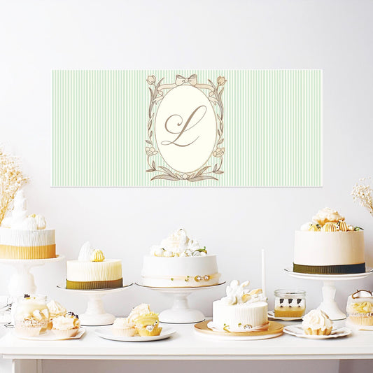 Personalised French-Style Birthday Banner – Soft Green Stripes & Monogram
