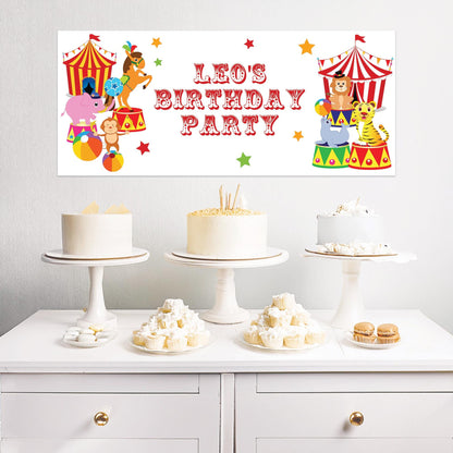 Personalised Circus Birthday Banner – Luxury Satin Paper Decoration