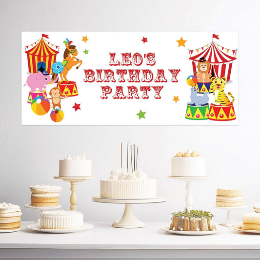 Personalised Circus Birthday Banner – Luxury Satin Paper Decoration