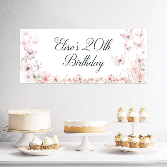 Decorative banner for Birthday with floral and butterfly design 