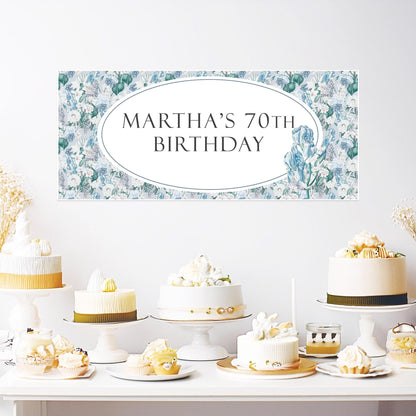 Elegant Custom Blue Floral Birthday Banner