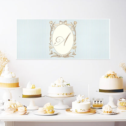 Personalised Pastel Blue Striped Monogram Banner – French Style Party Decoration