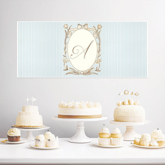 Personalised Pastel Blue Striped Monogram Banner – French Style Party Decoration