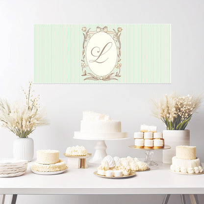 Personalised French-Style Birthday Banner – Soft Green Stripes & Monogram