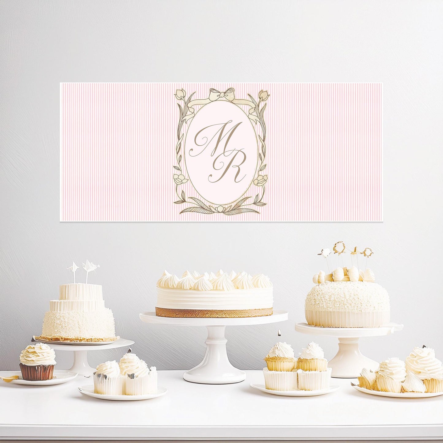Personalised Pink Striped Monogram Banner – French Style Party Decoration