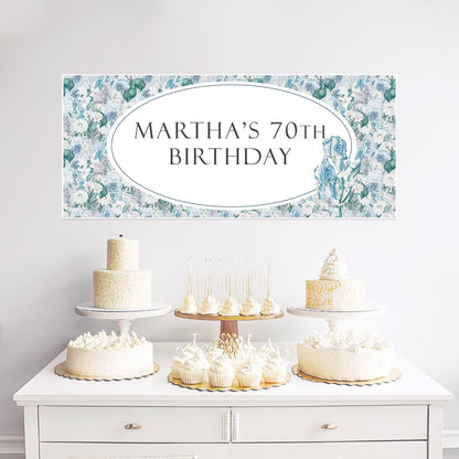 Elegant Custom Blue Floral Birthday Banner