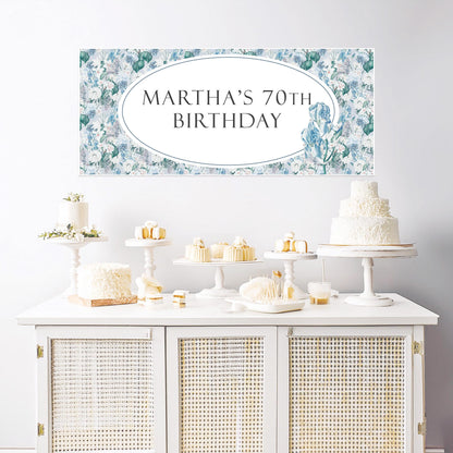 Elegant Custom Blue Floral Birthday Banner