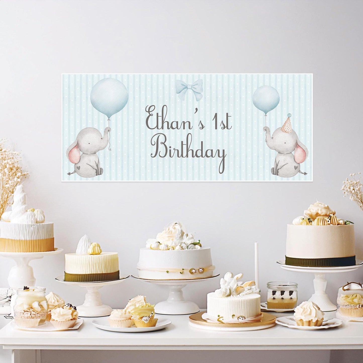 Custom Baby Elephant 1st Birthday Banner