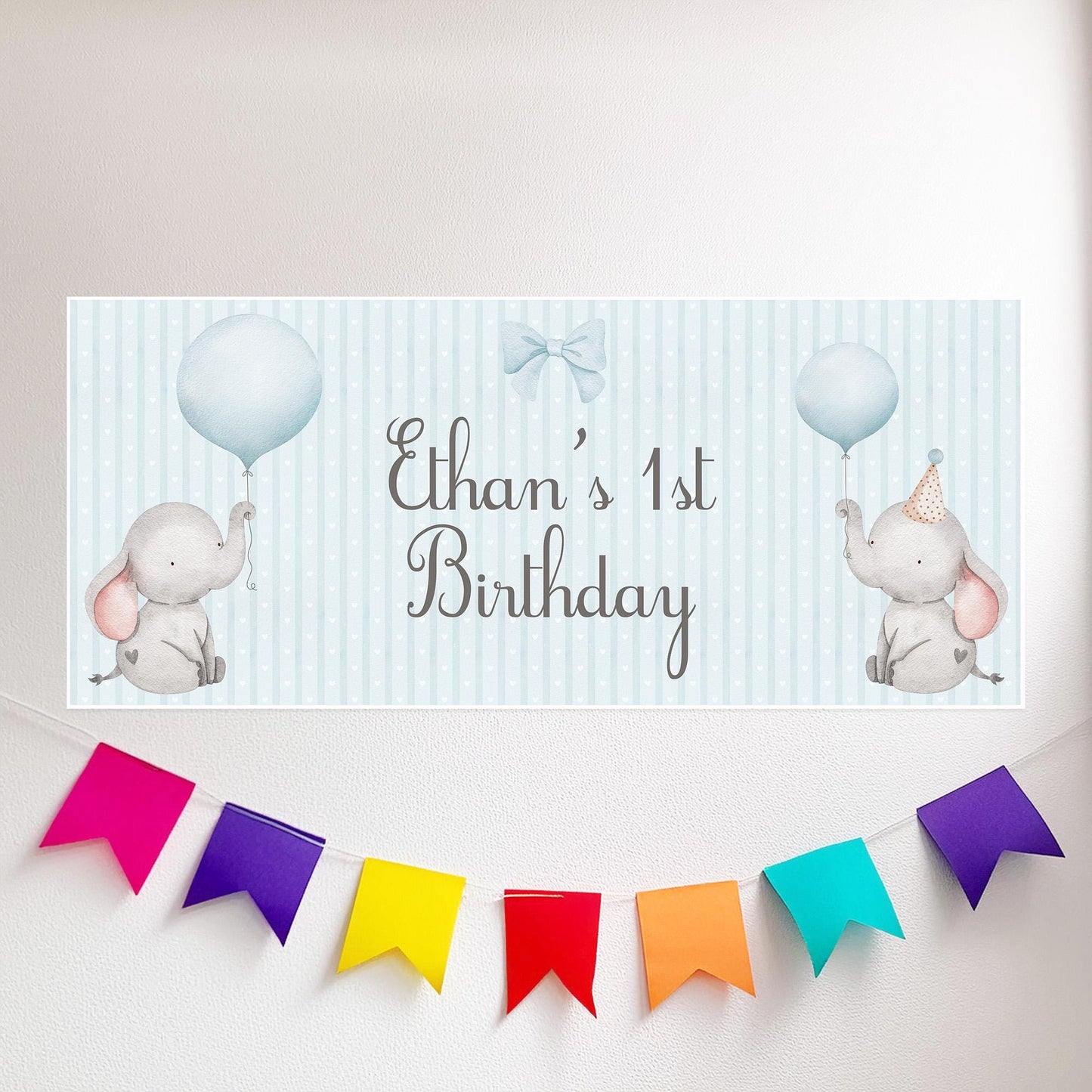 Custom Baby Elephant 1st Birthday Banner