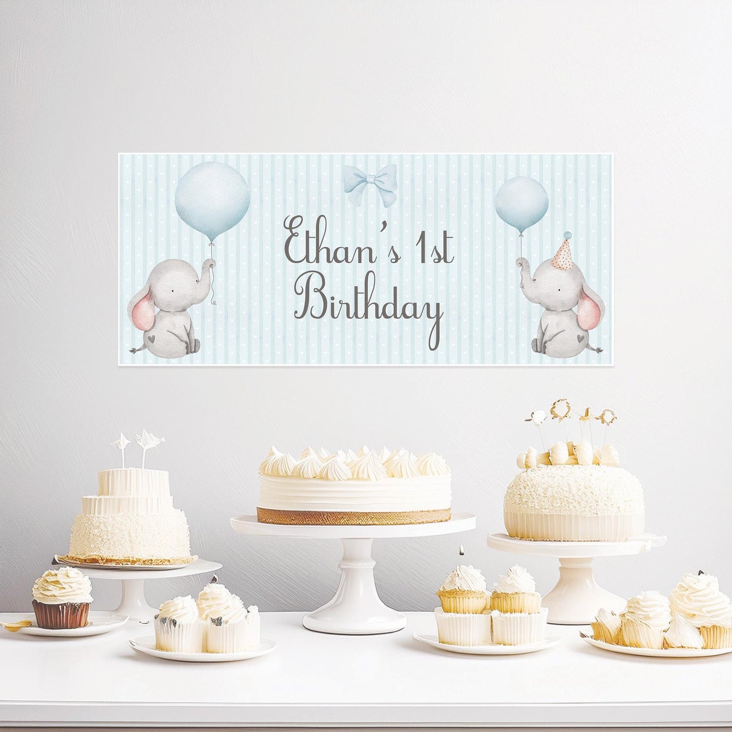Custom Baby Elephant 1st Birthday Banner