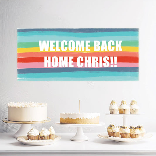  personalised satin paper banner designed for homecomings. It features custom wording and premium print quality.