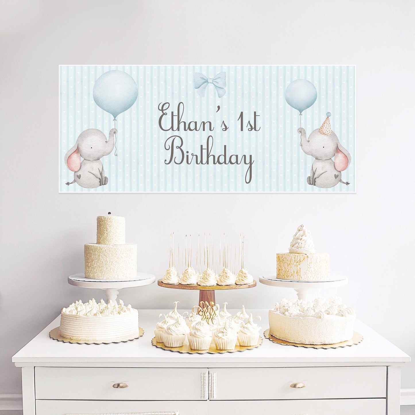 Custom Baby Elephant 1st Birthday Banner
