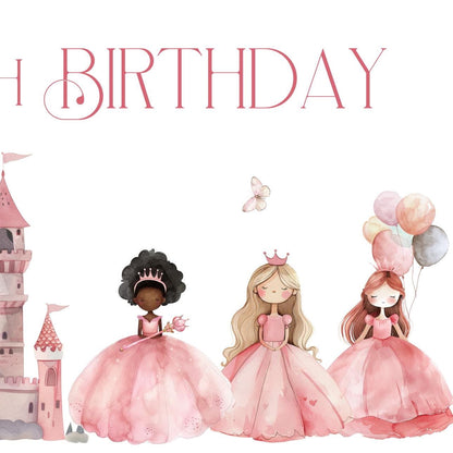 Personalised Princess Birthday Banner – Luxury Satin Paper Party Decoration
