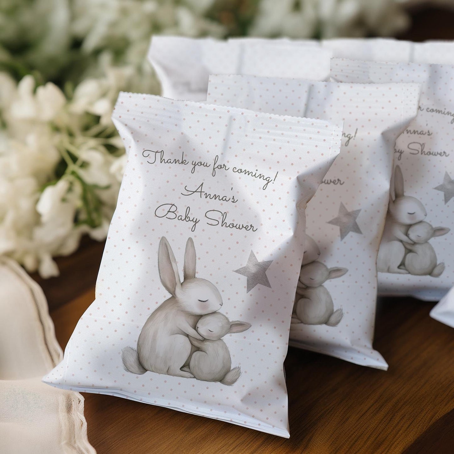 Bunny Baby Shower Party Favor Bags – Personalised (Set of 10)