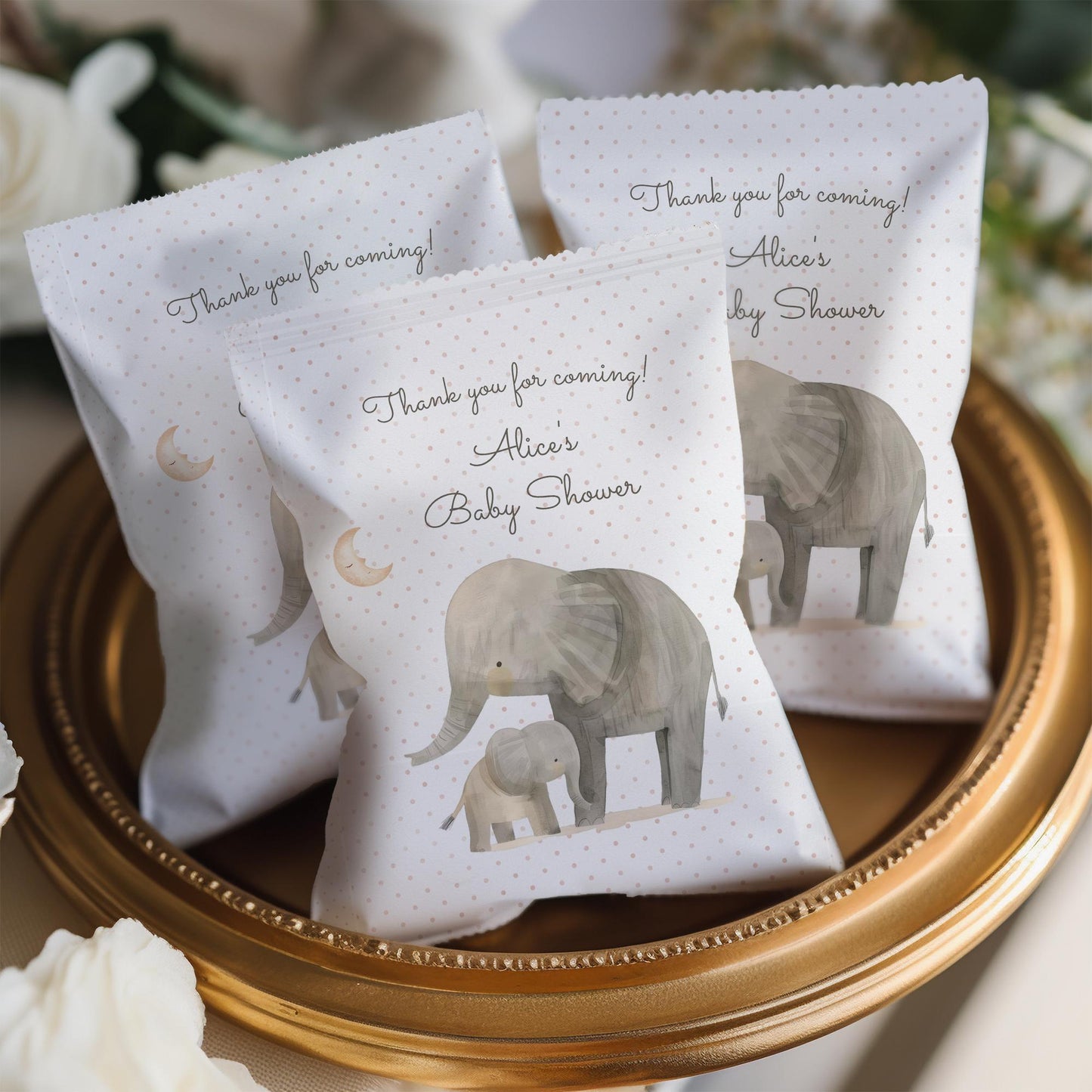 Elephant Baby Shower Treat Bags – Personalised Party Favours (Set of 10)