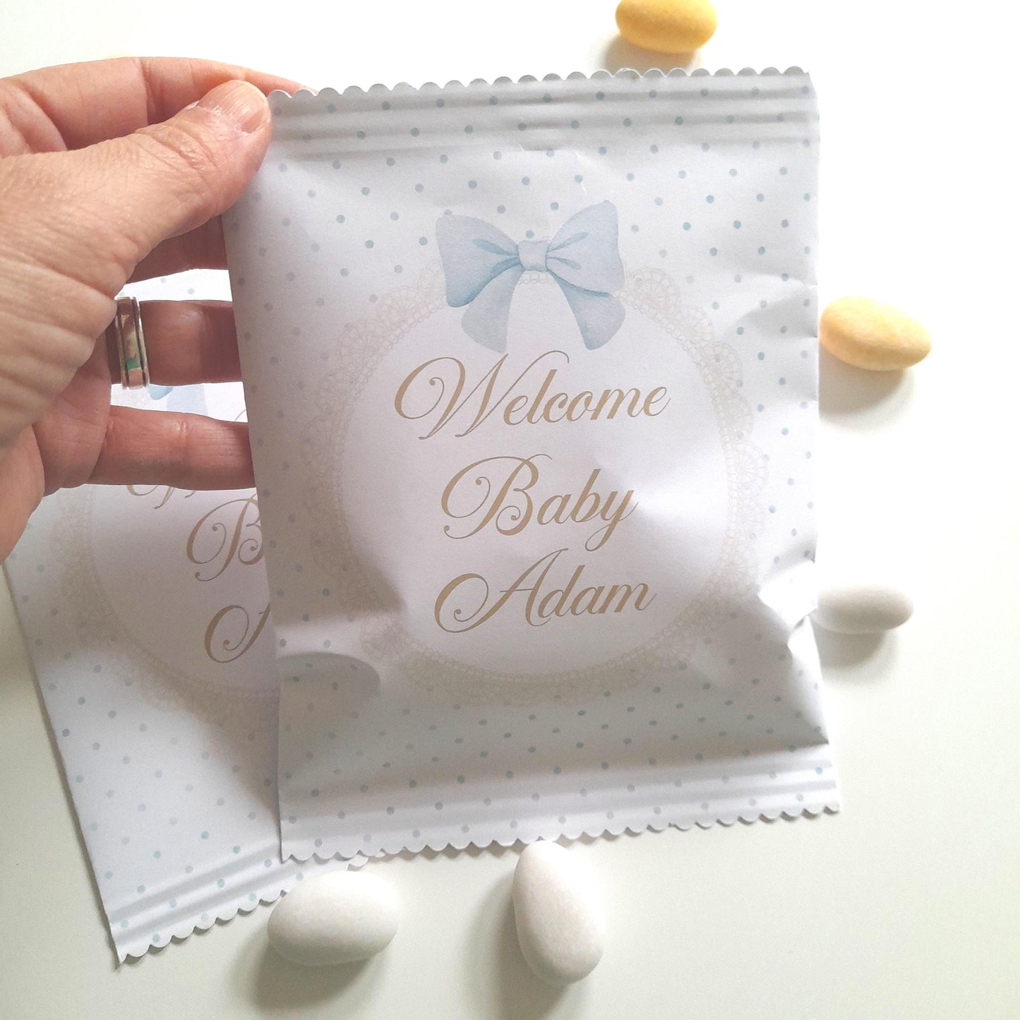 Personalised Welcome Baby Boy Party Bags – Treat Favours (Pack of 10)