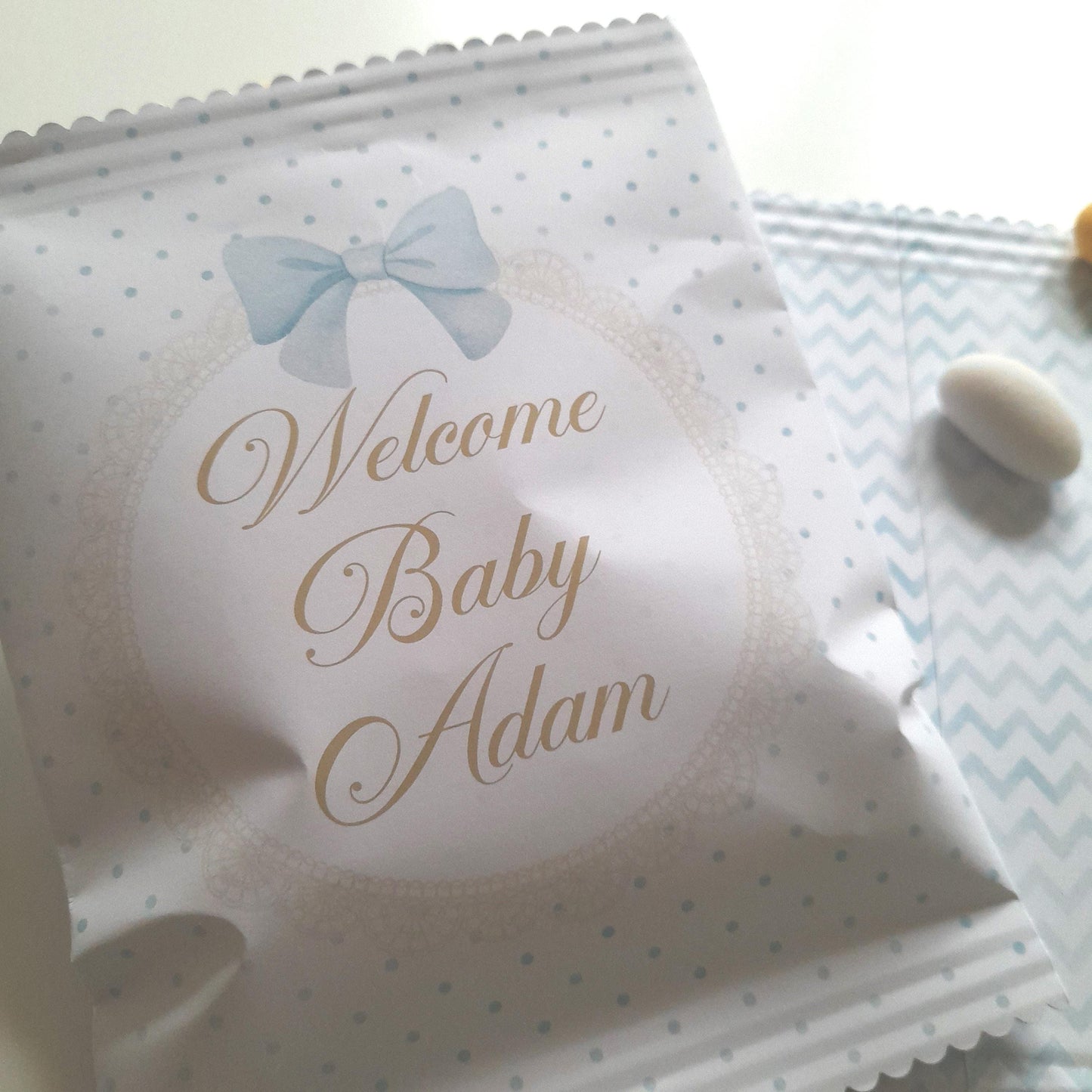 Personalised Welcome Baby Boy Party Bags – Treat Favours (Pack of 10)