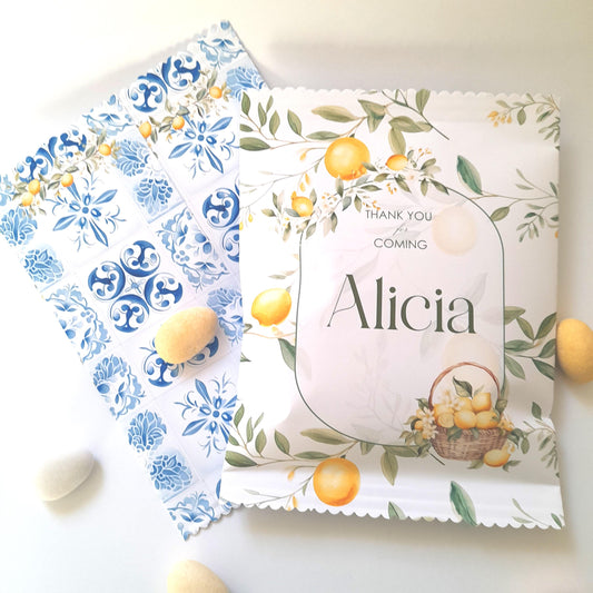 Sunny Lemon Personalised Party Favour Bags (Set of 10) Price: £10.00 GBP
Lemon-themed favour bags, Can be personalised with a name or message.
Features an elegant matte finish and self-seal design.