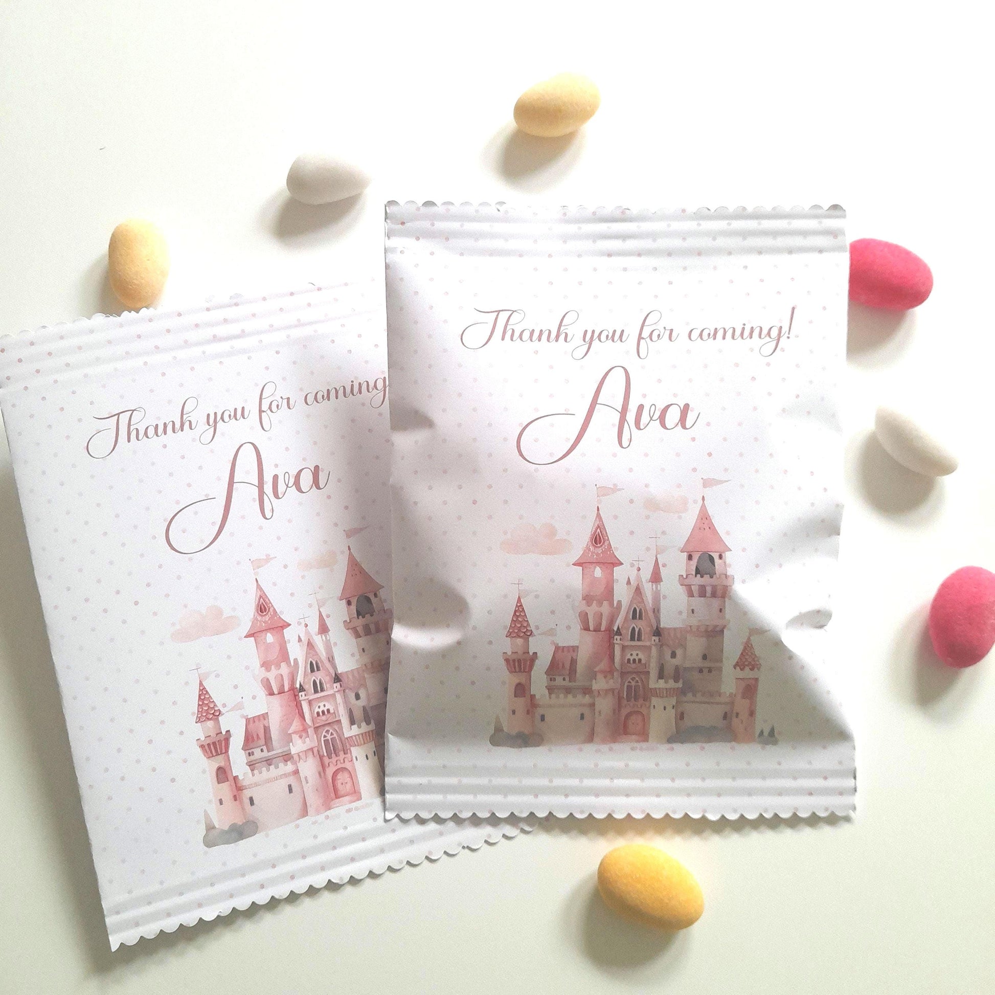 personalized Princess Castle Party Bags, designed as birthday favors.