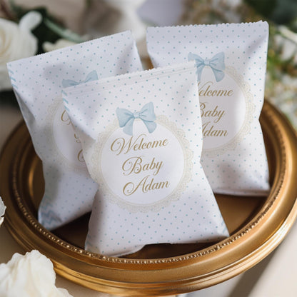 Personalised Welcome Baby Boy Party Bags – Treat Favours (Pack of 10)