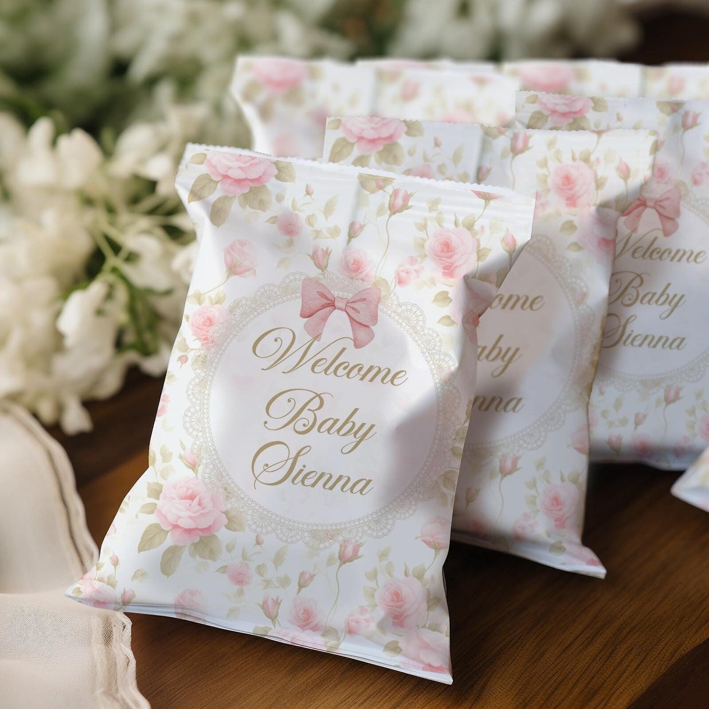 Personalised Welcome Baby Girl Party Bags (Set of 10)