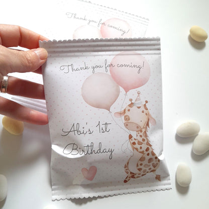 Personalised Baby Giraffe 1st Birthday Treat Bags for Girls (Set of 10)