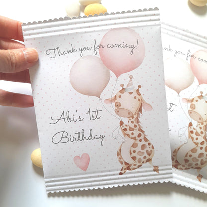 Personalised Baby Giraffe 1st Birthday Treat Bags for Girls (Set of 10)