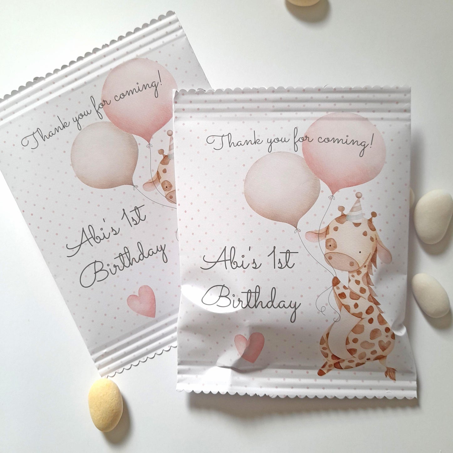Personalised Baby Giraffe 1st Birthday Treat Bags for Girls (Set of 10)