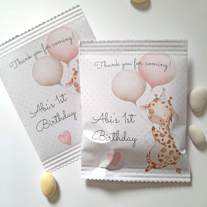 Personalised Baby Giraffe 1st Birthday Treat Bags for Girls (Set of 10)
