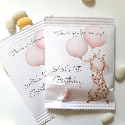 Personalised Baby Giraffe 1st Birthday Treat Bags for Girls (Set of 10)