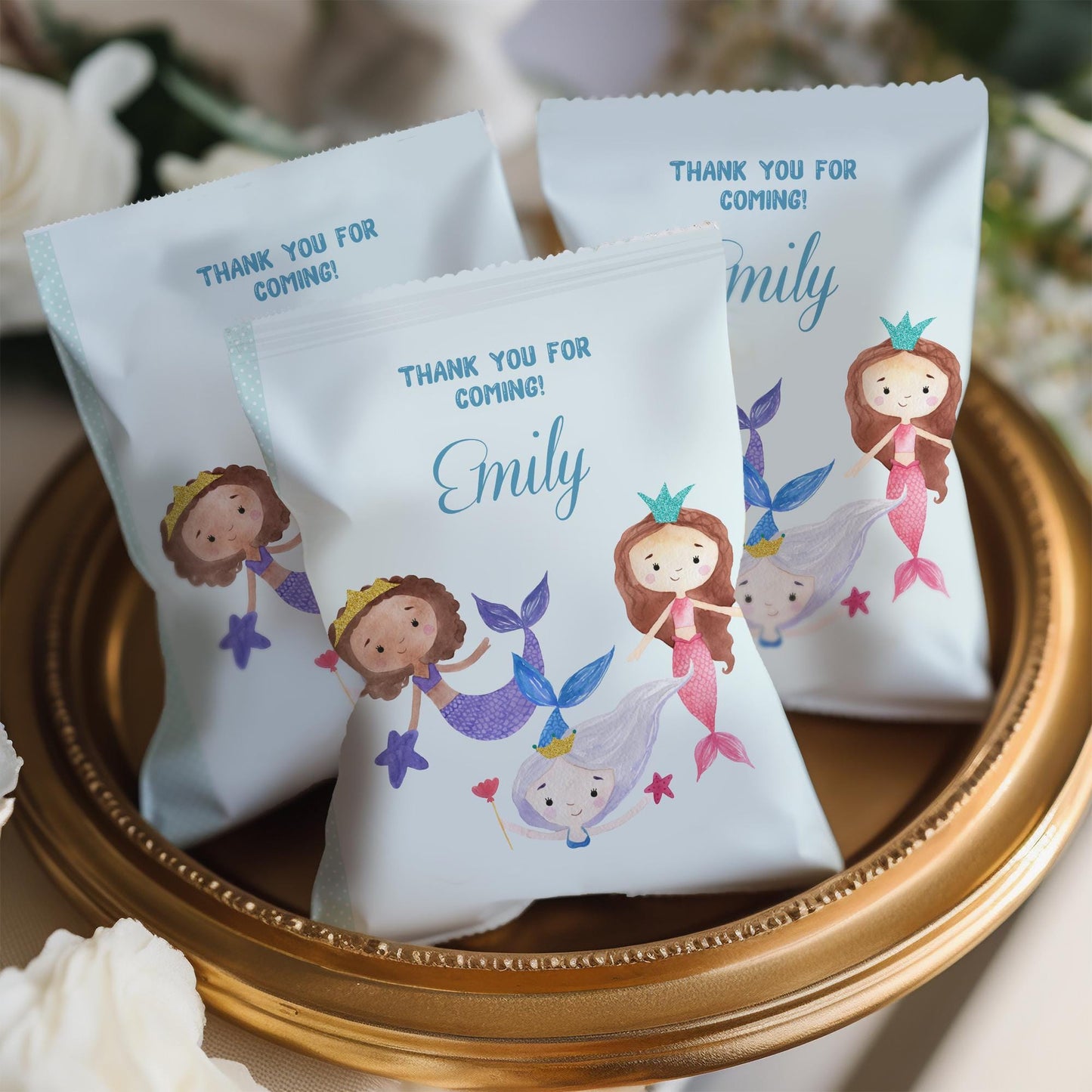 Personalised Mermaid Party Bags – Custom Birthday Treat Bags (Pack of 10)
