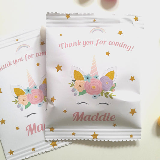 Unicorn Birthday Treat Bags. Handmade, personalised party favour bags for children's birthdays.