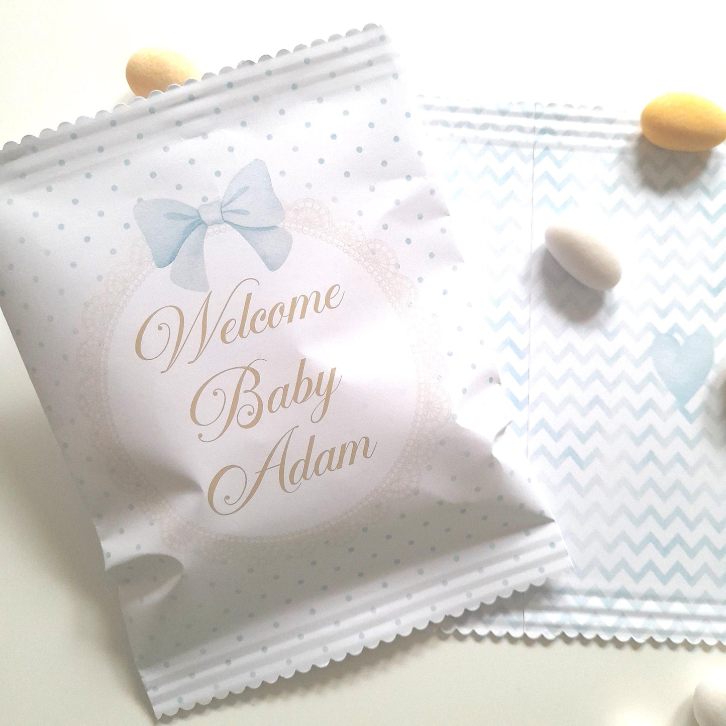 Personalised Welcome Baby Boy Party Bags – Treat Favours (Pack of 10)