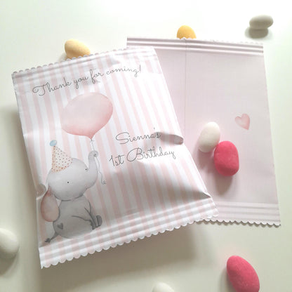 Baby Elephant 1st Birthday Party Bags – Personalised Girls’ Favours (Set of 10)